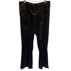 Calvin Klein Size 14 Black Velvet Straight Leg Pants Drawstring Waistband Pocket